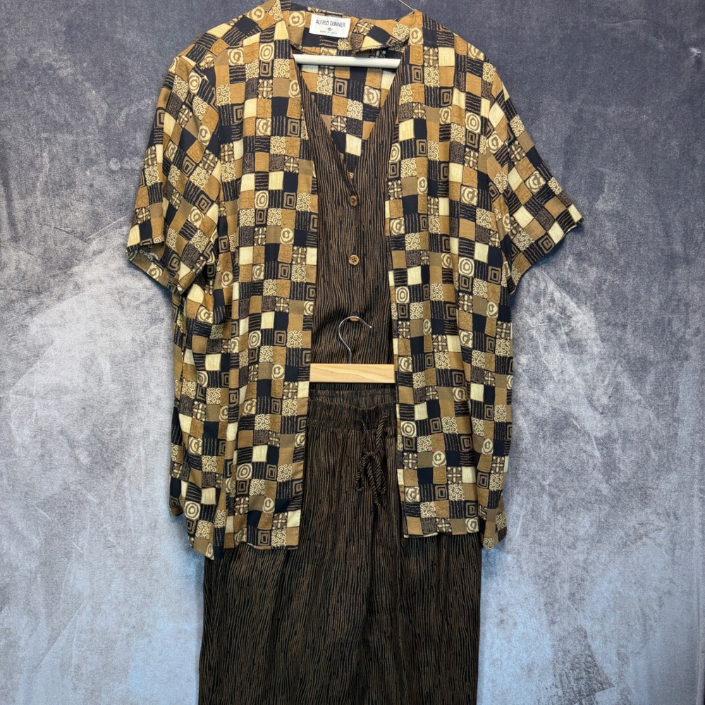 Vintage Alfred Dunner 2 Piece Set Womens 16 Brown Geometric 90s Grunge